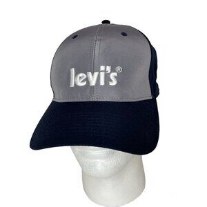 NEW Levi's Wide Brim Hat Red Logo Tab Navy Blue Grey Ball Cap Buckle Strap NWT